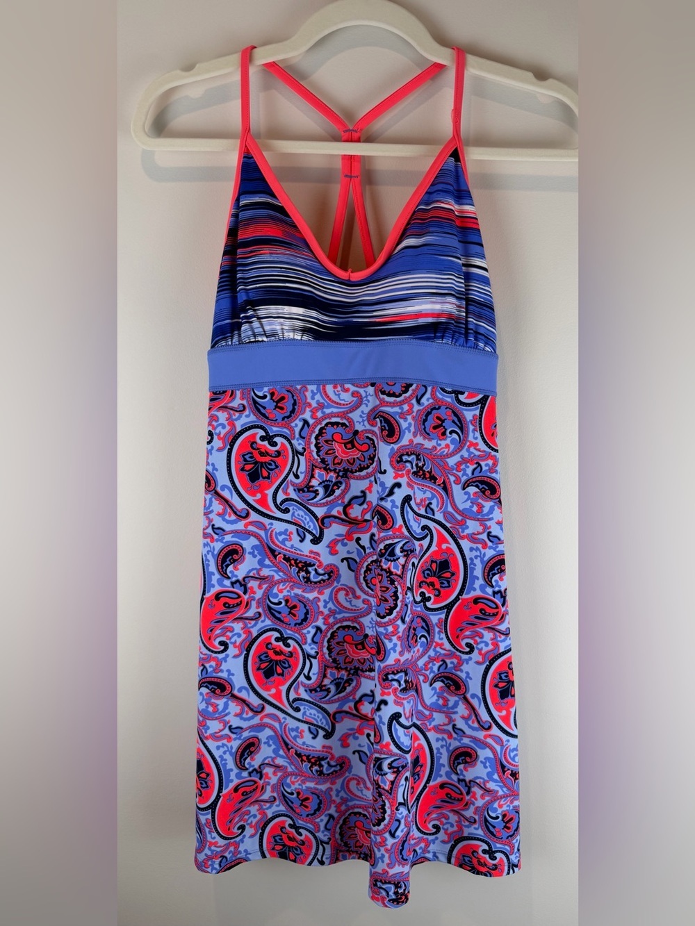 Gerry Coral and Navy Striped and Paisley Swim Dress Size Small